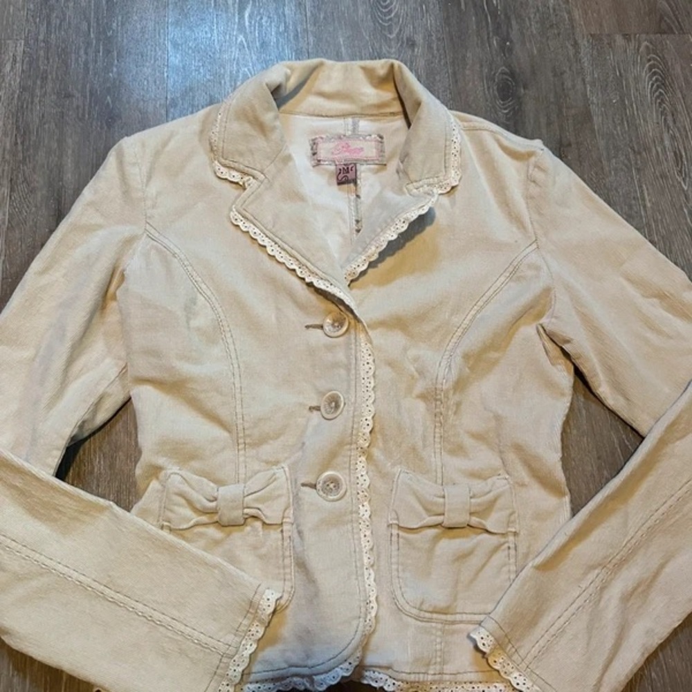 Plugg Beige Blazer with Lace and Bow Details